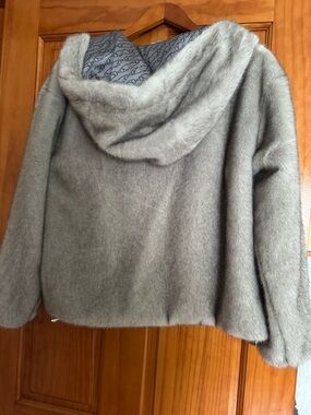 Herno Light Gray Hooded Faux-Fur Sweater jacket